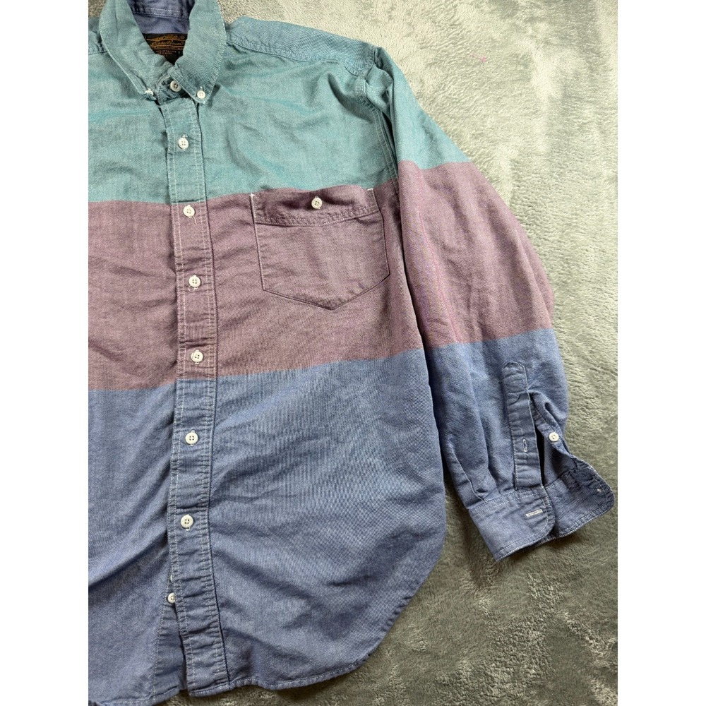 Vtg Eddie Bauer Shirt Mens L Colorblock Button Down Oxford 90s - Picture 3 of 7